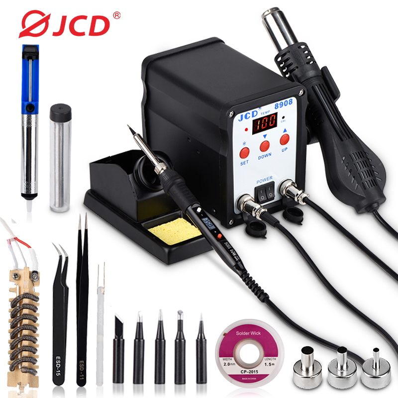 2 In 1 Soldering Rework Station 750W - Jcd-熱風ガン付きはんだ付けステーション,はんだ修理機,LCDデジタルレワーク,はんだごて,750w,smd,bga,8908, 2 in 1