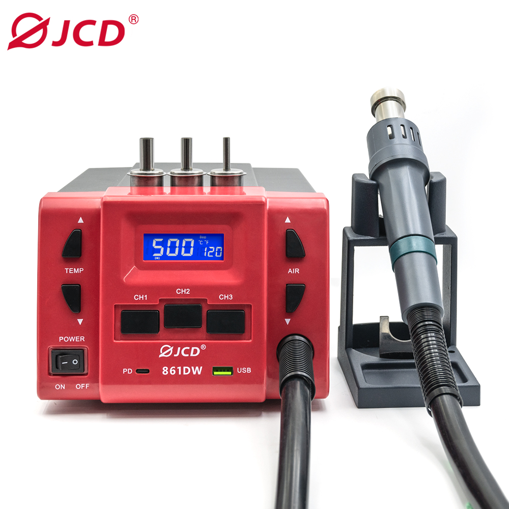 Hot Air Rework Station 861Dw - JCD 861DW 熱風ガン 1000W ハイパワーはんだ付けリワークステーション、携帯電話のマザーボードPCB BGA修理ツール用3つのノズル付き