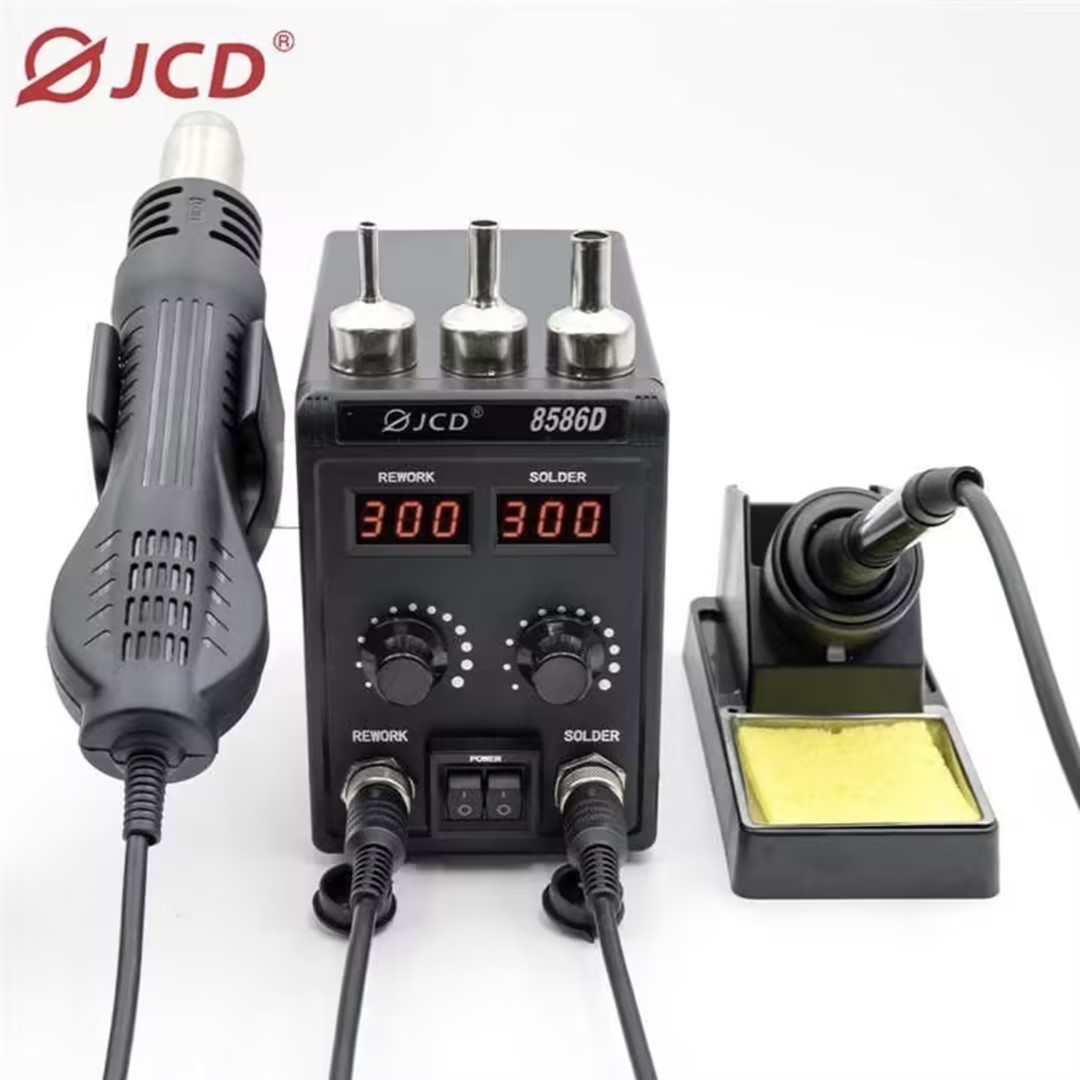 2 In 1 Soldering Rework Station 750W - JCD 8586D 2-in-1 はんだステーションホットエアガン LCD デュアルデジタルディスプレイ電気はんだごて