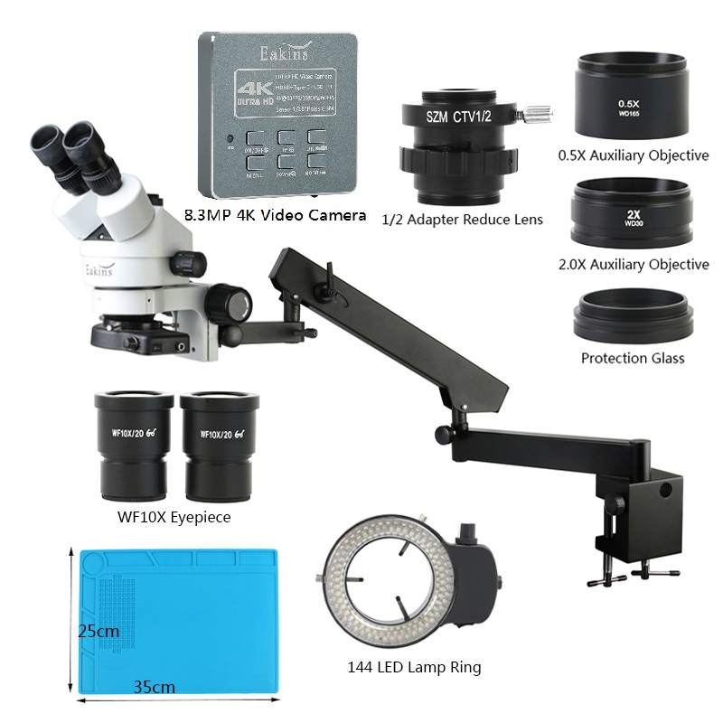 ステレオ三眼顕微鏡,対物焦点距離シミュレーター3.5x-90 - Trinocular Stereo Microscope 7X-45X のレビューと価格