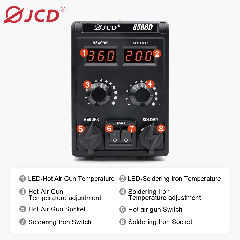 JCD 750 ワット 8586D はんだステーション 2  - 2 In 1 Soldering Rework Station 750W のレビューと価格